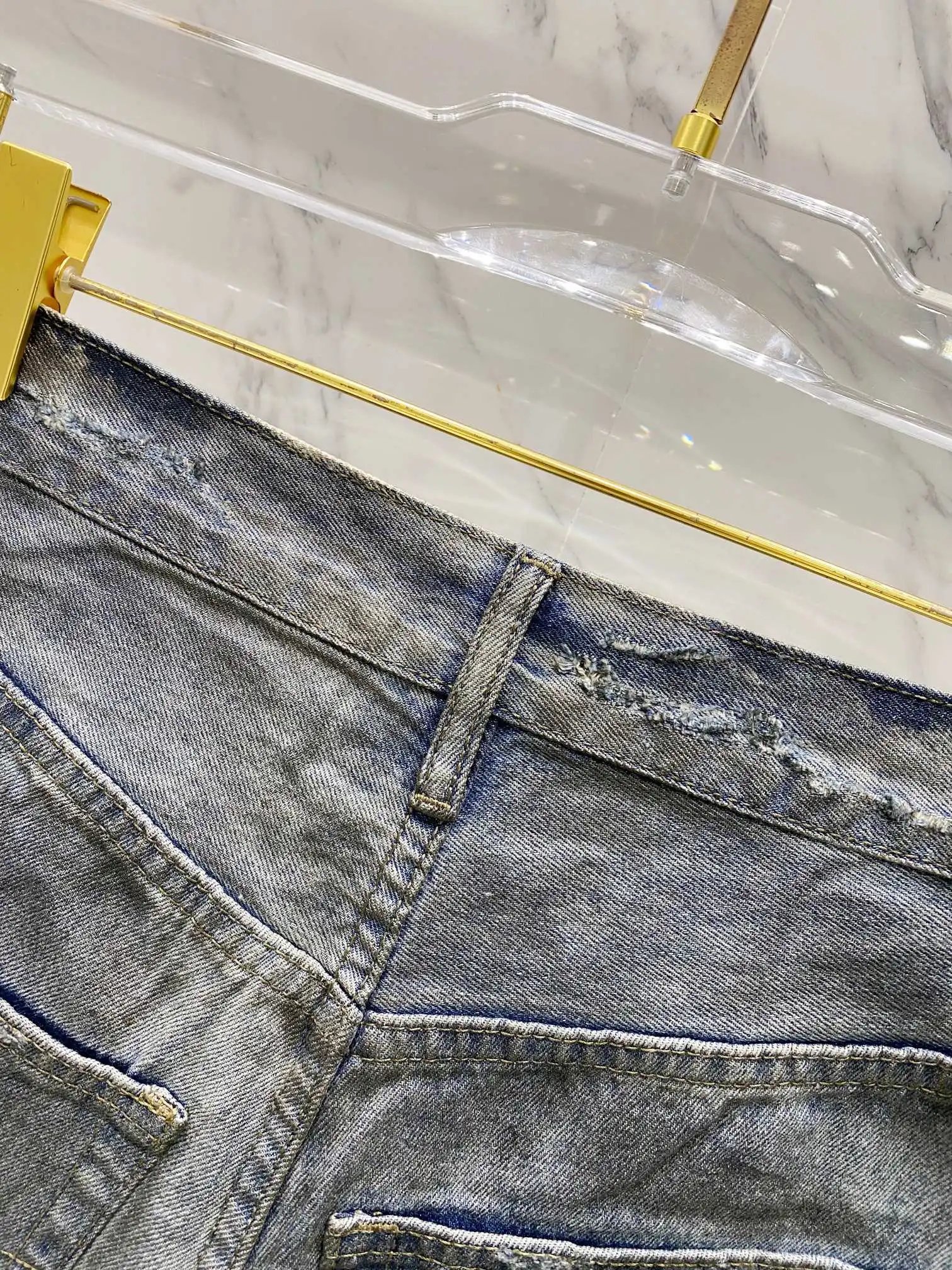 Balenciaga Distressed Ripped Denim Jeans Vintage Wash Pants