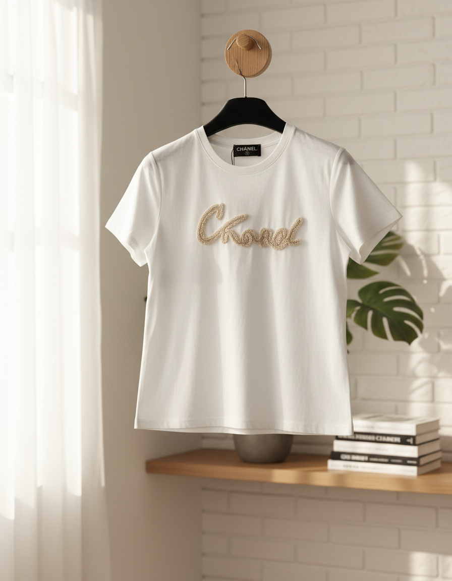 CHANEL White Cotton Logo Short Sleeve T-Shirt