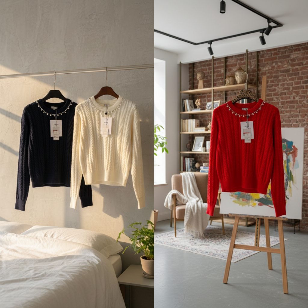 CHANEL Women Knit Hoodie Pearl Cable Sweater