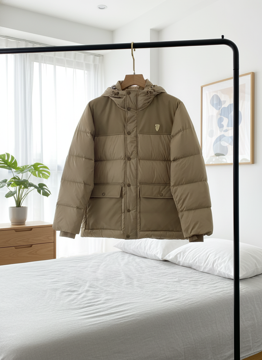 Burberry Men Beige Hooded Down Puffer Winter Jacket