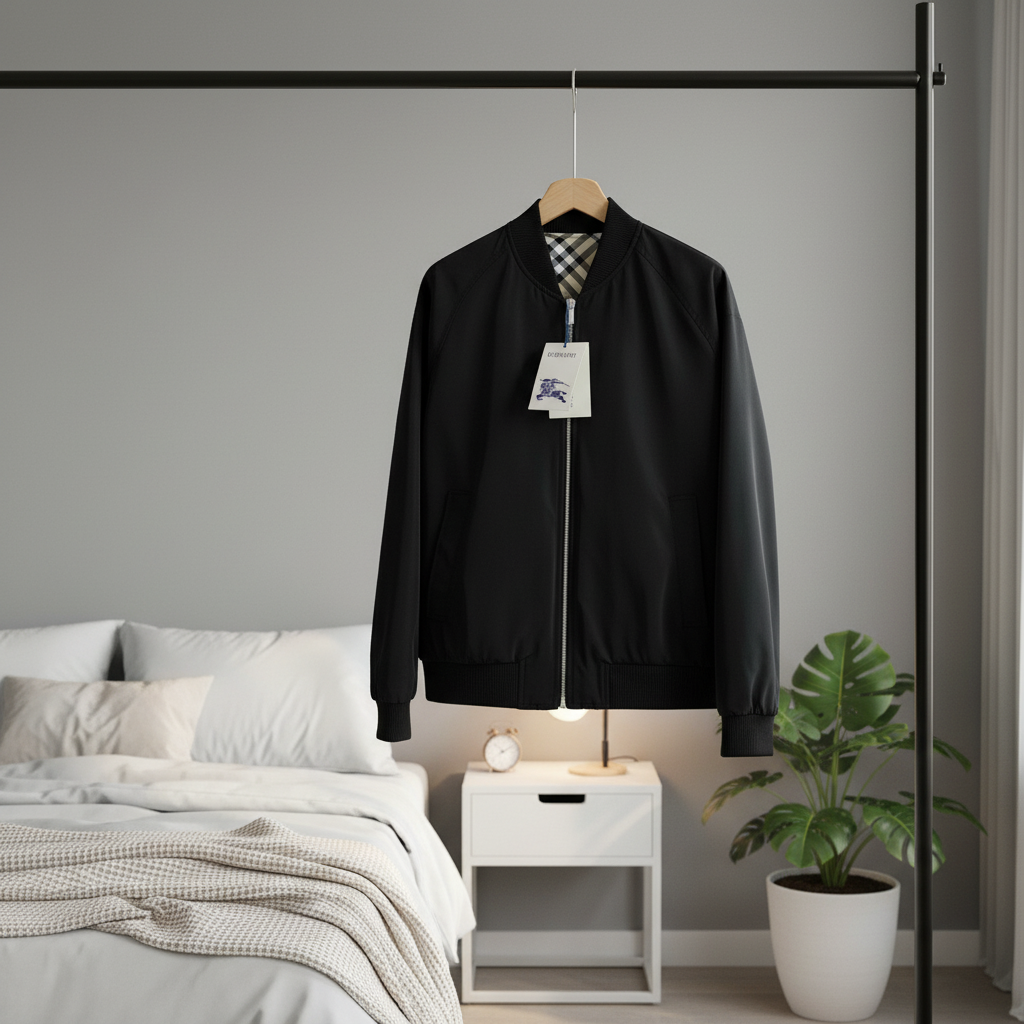 Burberry Men’s Black Bomber Jacket Lightweight Zip Casual
