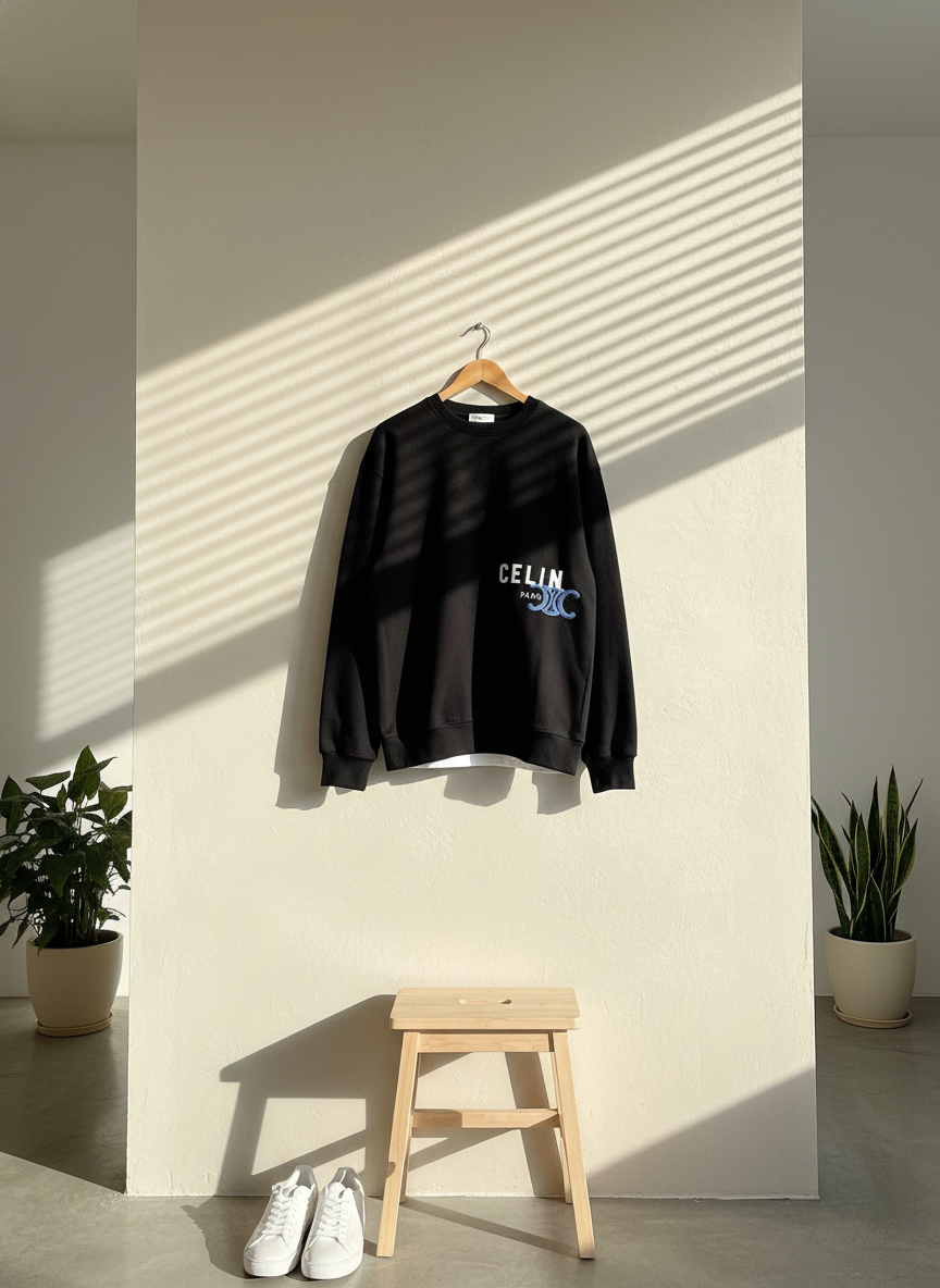 CELINE Men’s Black Logo Cotton Hoodie Pullover