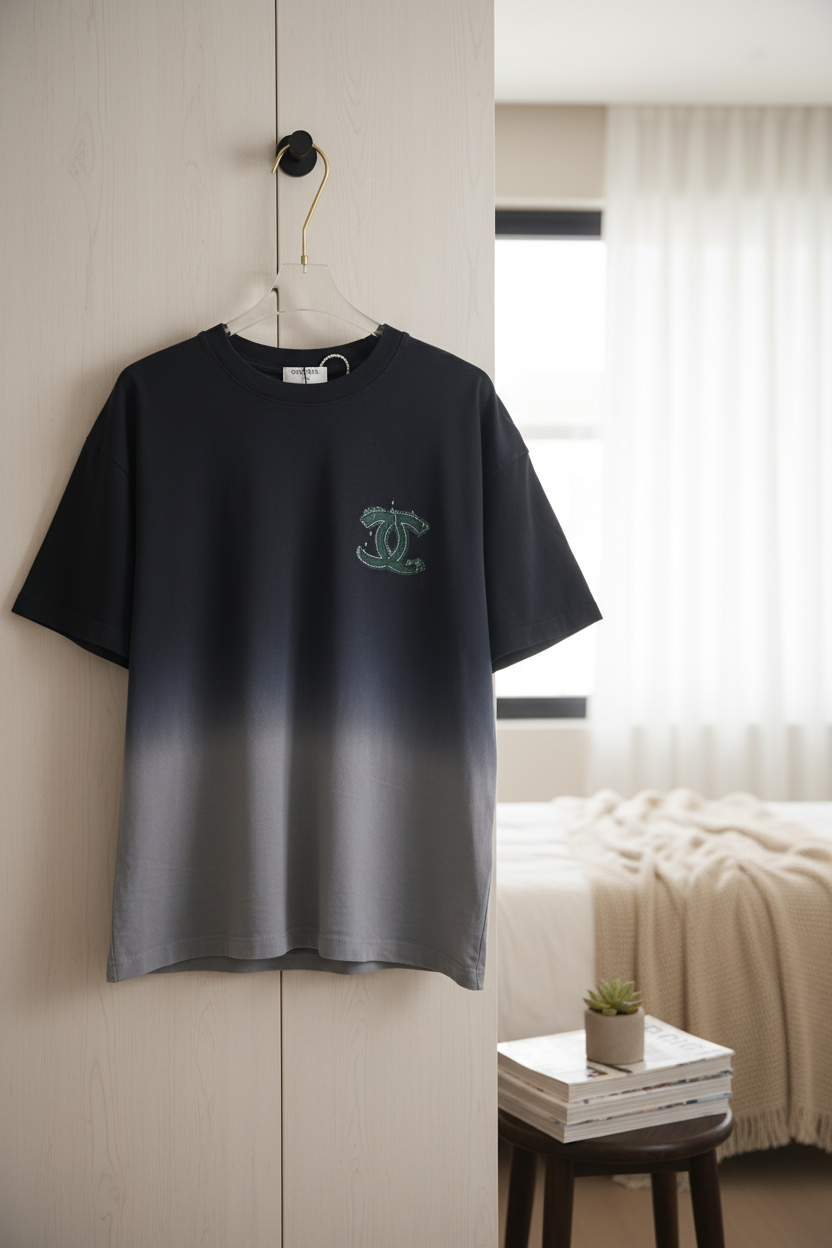 CHANEL Gradient Logo Cotton T-Shirt Unisex
