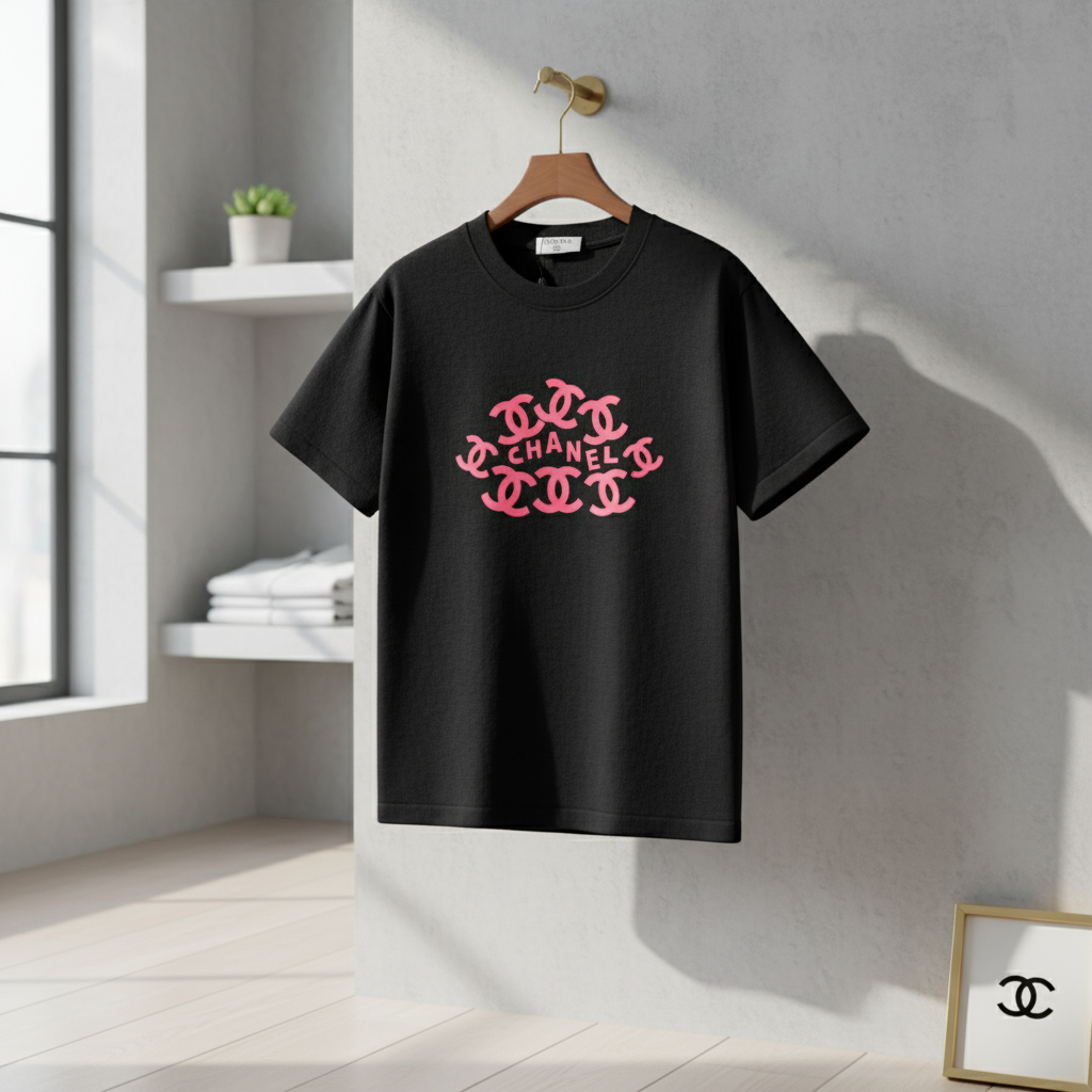 CHANEL Black Pink Logo Women’s Designer T-Shirt