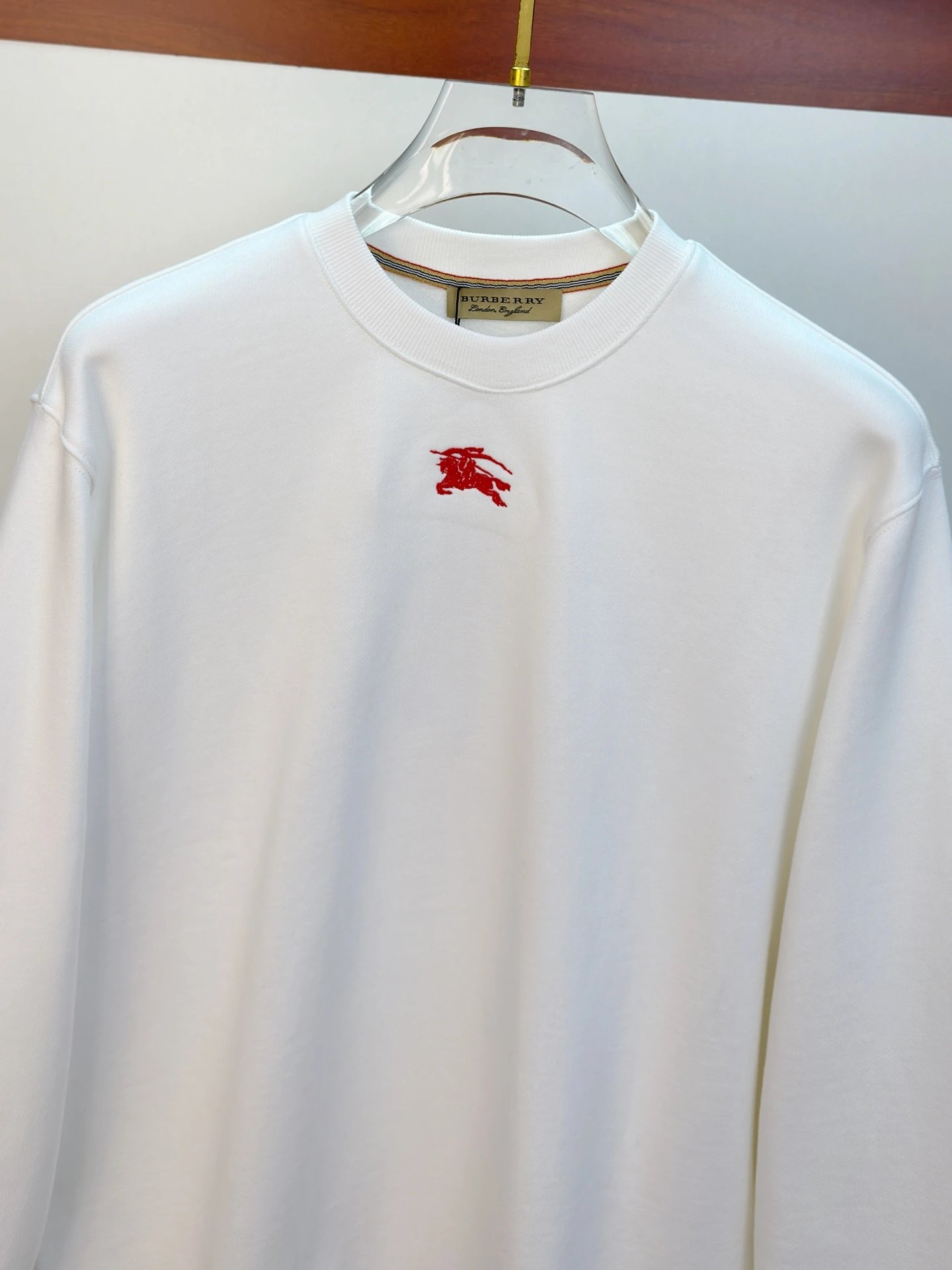 Burberry White Hoodie Red Logo Cotton Unisex