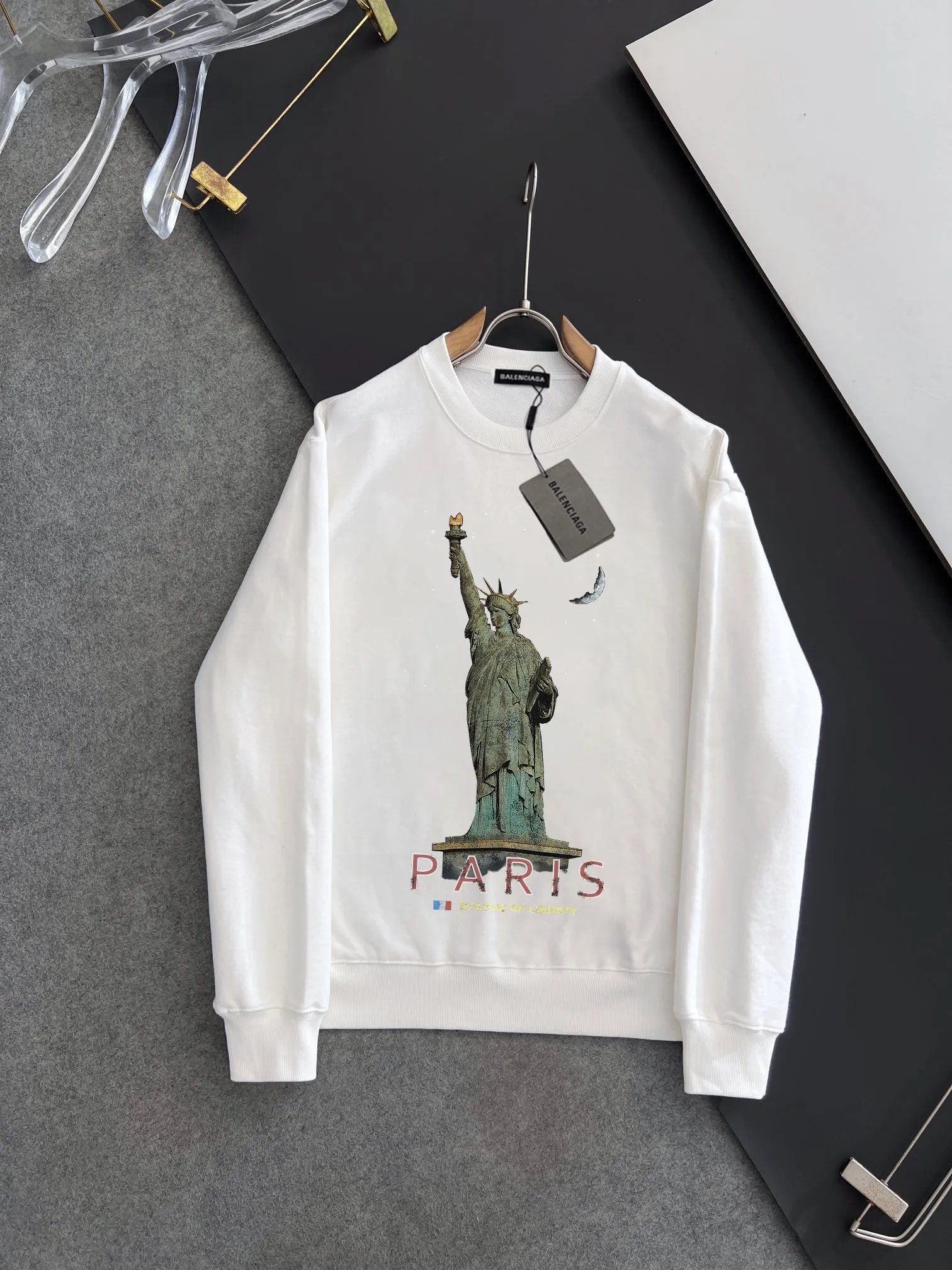 Balenciaga Paris Statue Hoodie White Unisex Pullover