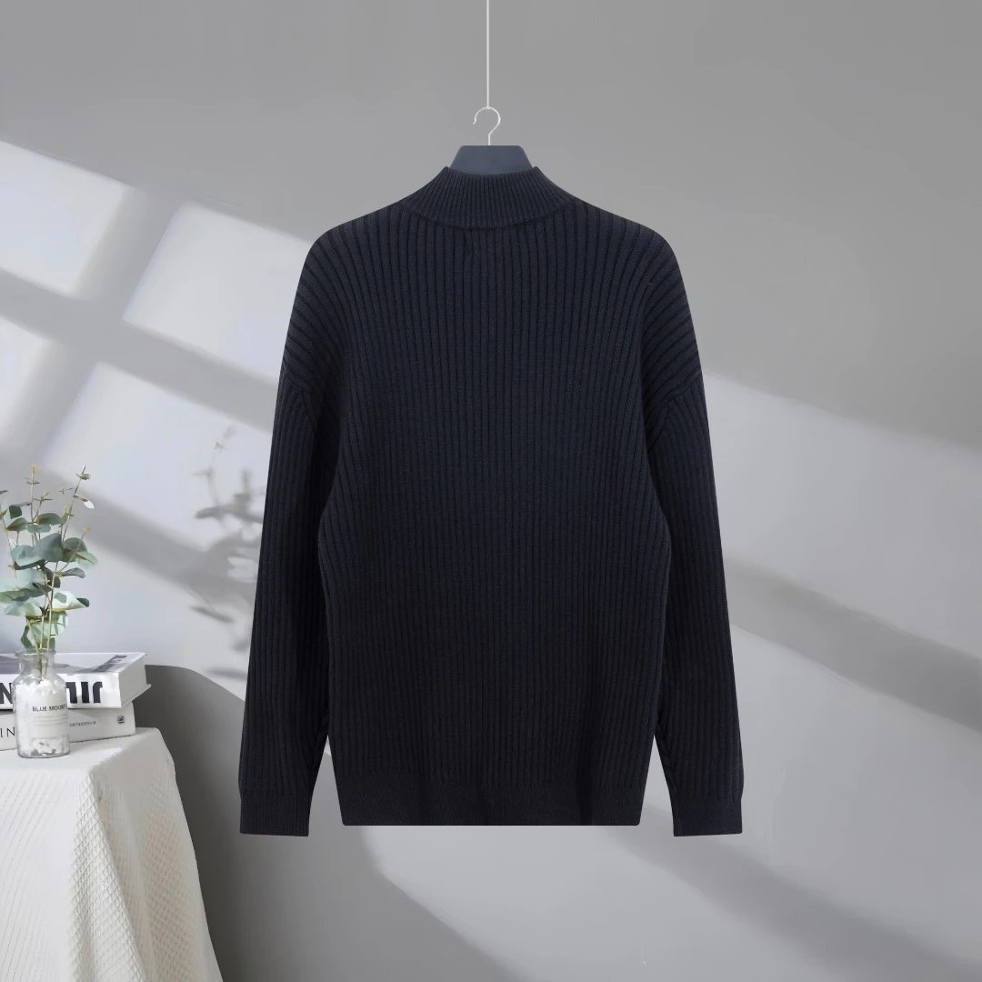 Balenciaga Men Half Zip Knit Black Hoodie