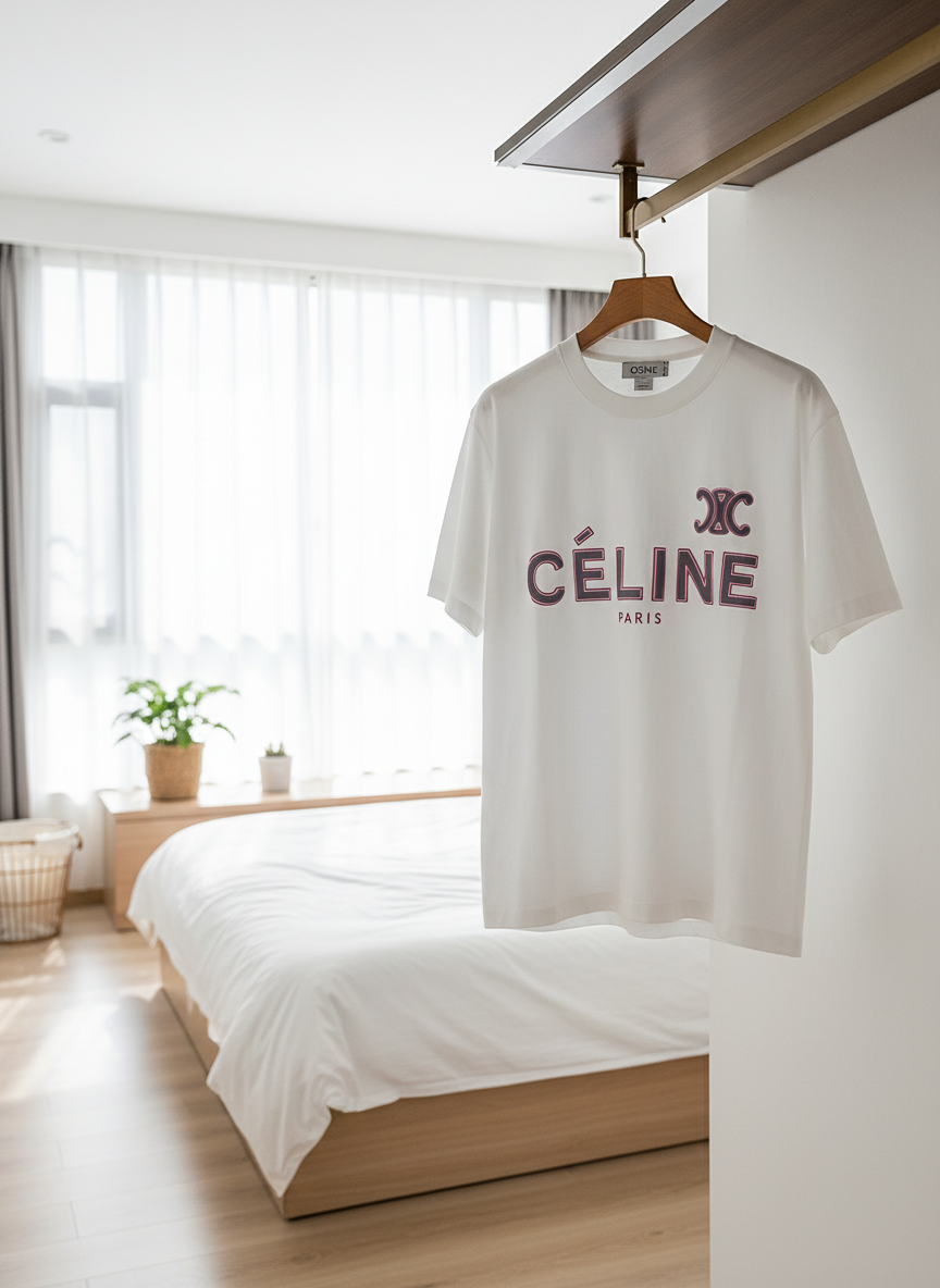 CELINE White Logo Cotton Unisex T-Shirt Casual Top
