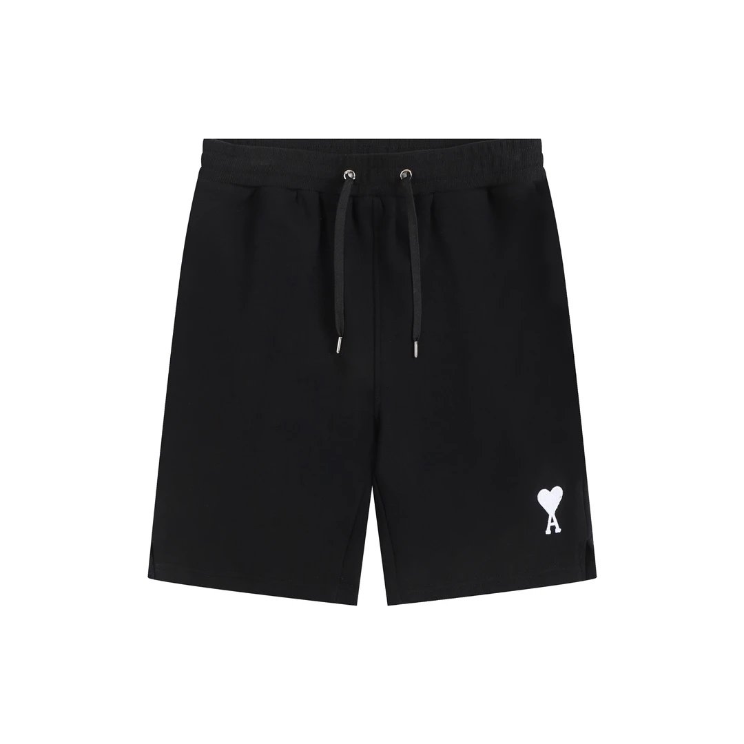 AMI White Heart Black Casual Shorts Unisex Streetwear