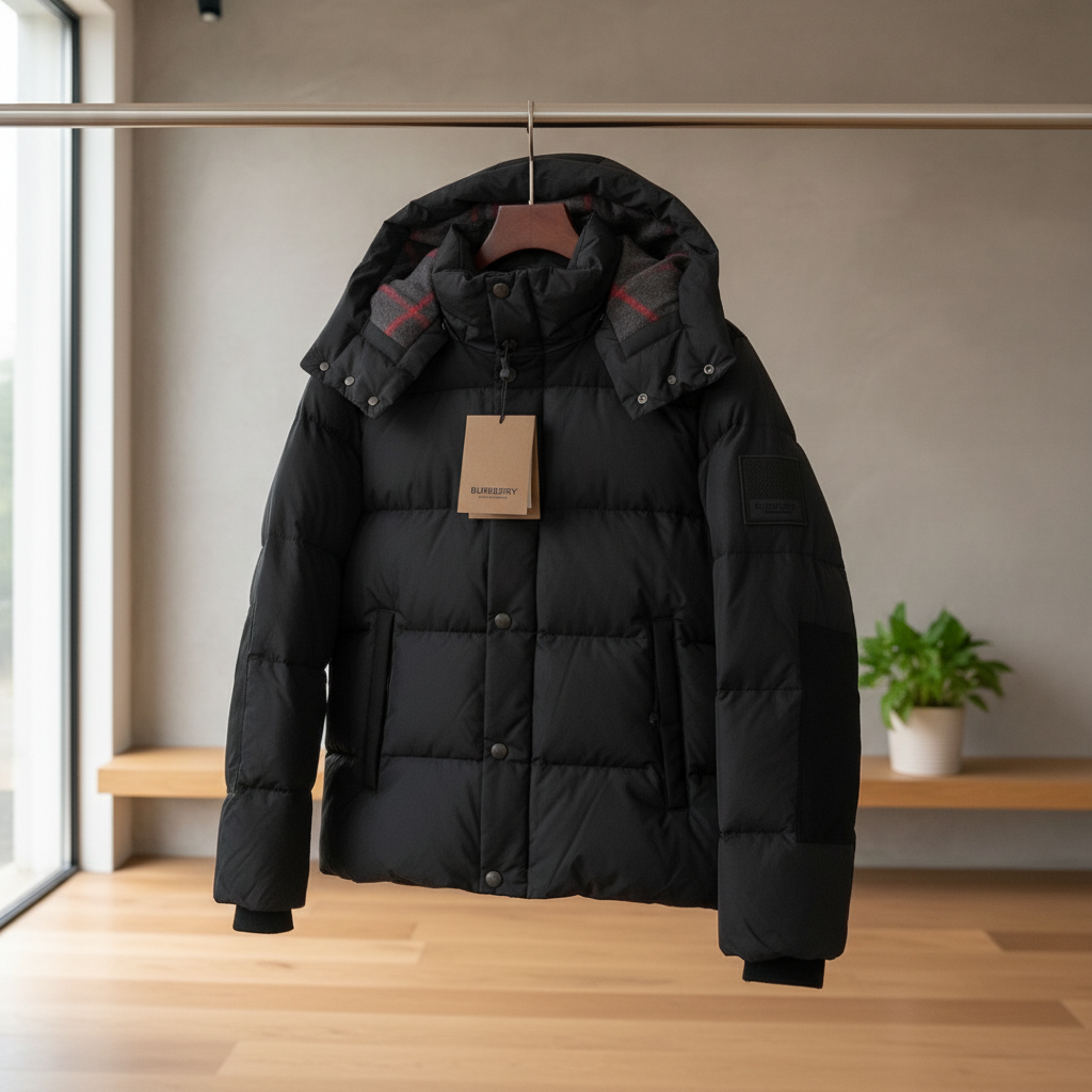 Burberry Men Hooded Down Jacket Black Winter Coat