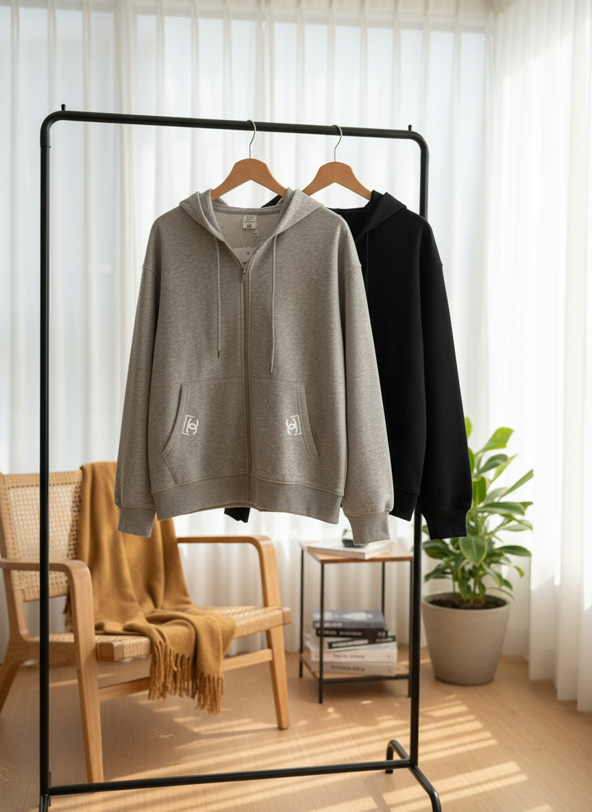 Chanel Women Hooded Zip Jacket Casual Sweatshirt