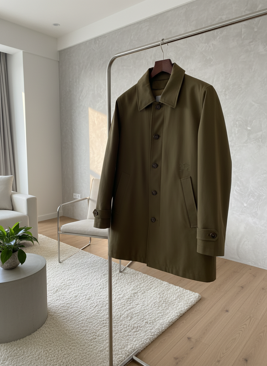 Burberry Olive Green Men's Classic Button Jacket