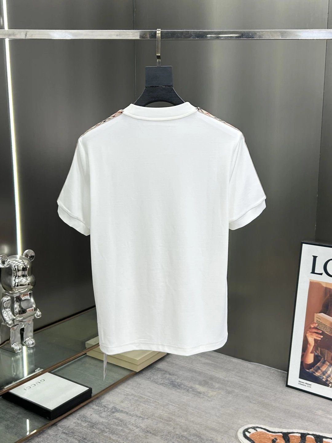 Burberry Men’s Check Panel White Cotton T-Shirt
