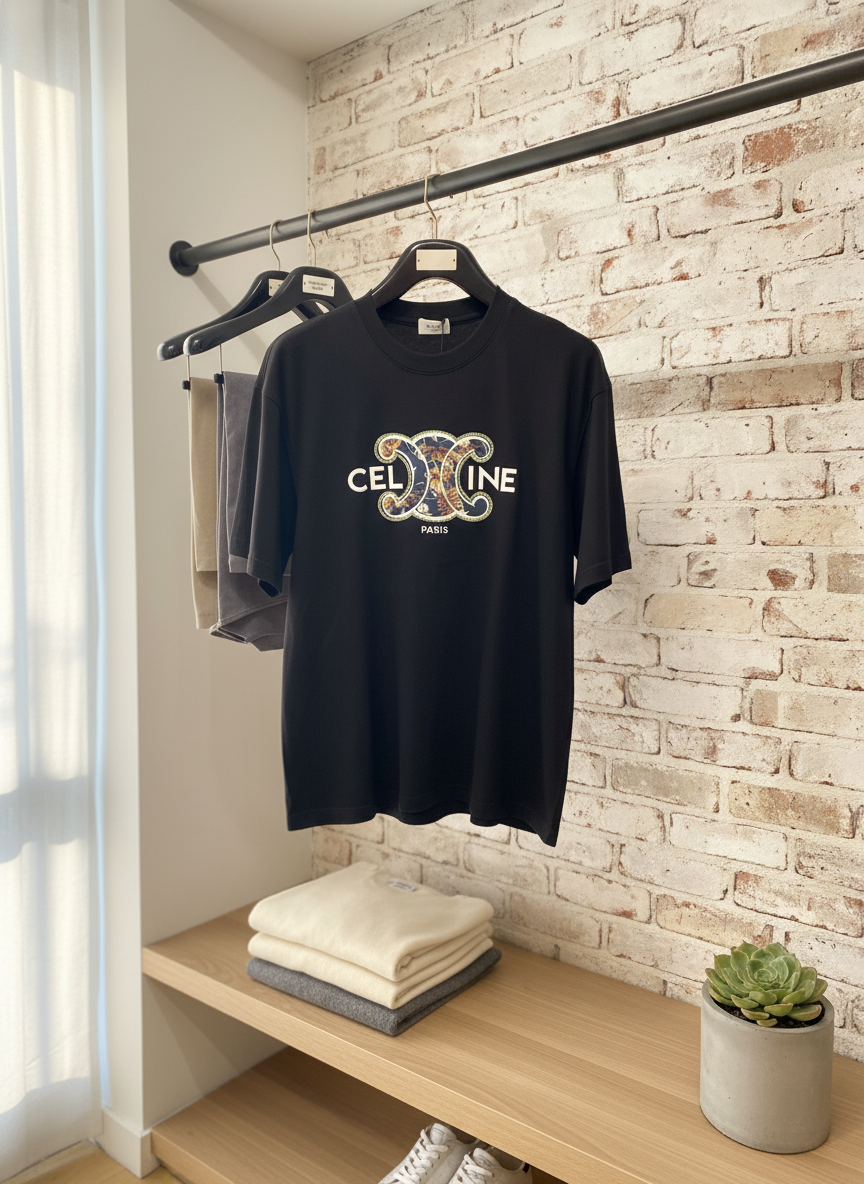 CELINE Paris Black Logo Cotton T-Shirt