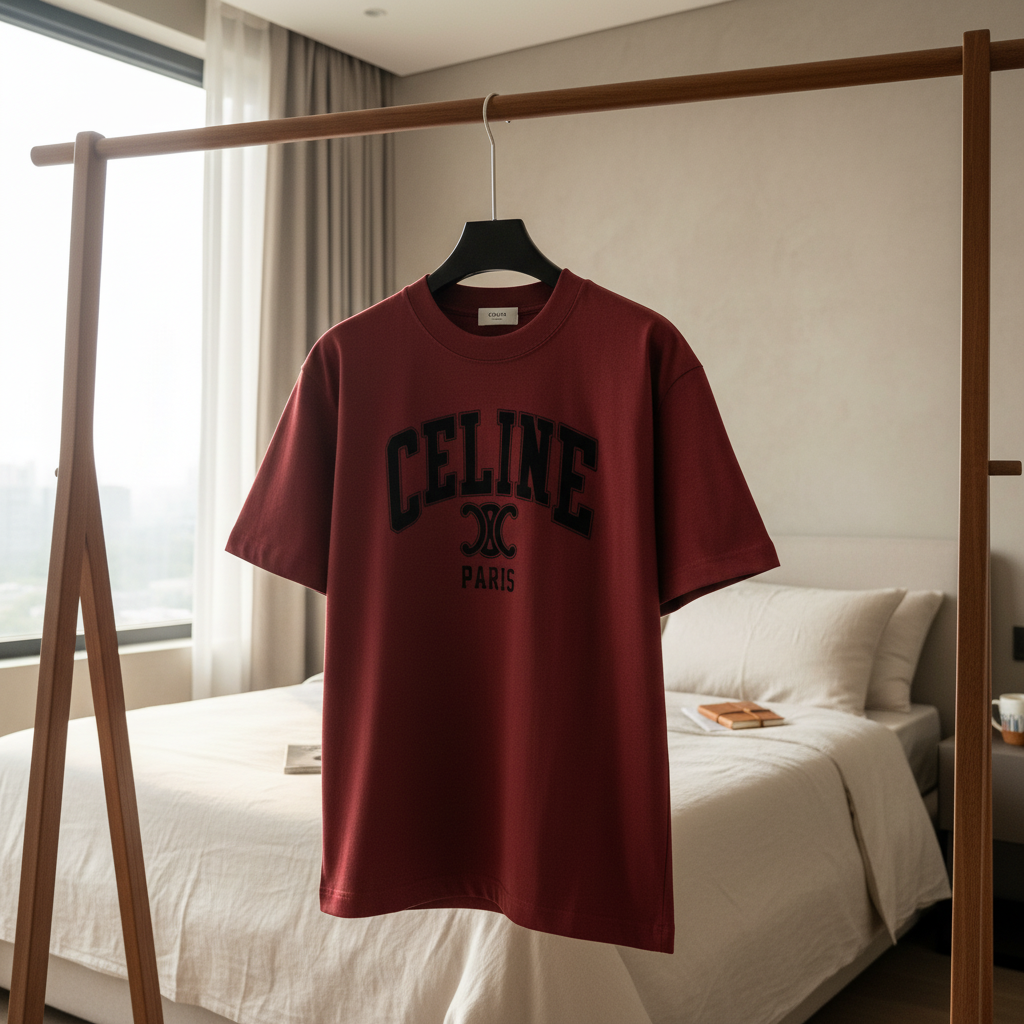 CELINE Paris Red Logo Cotton T-Shirt