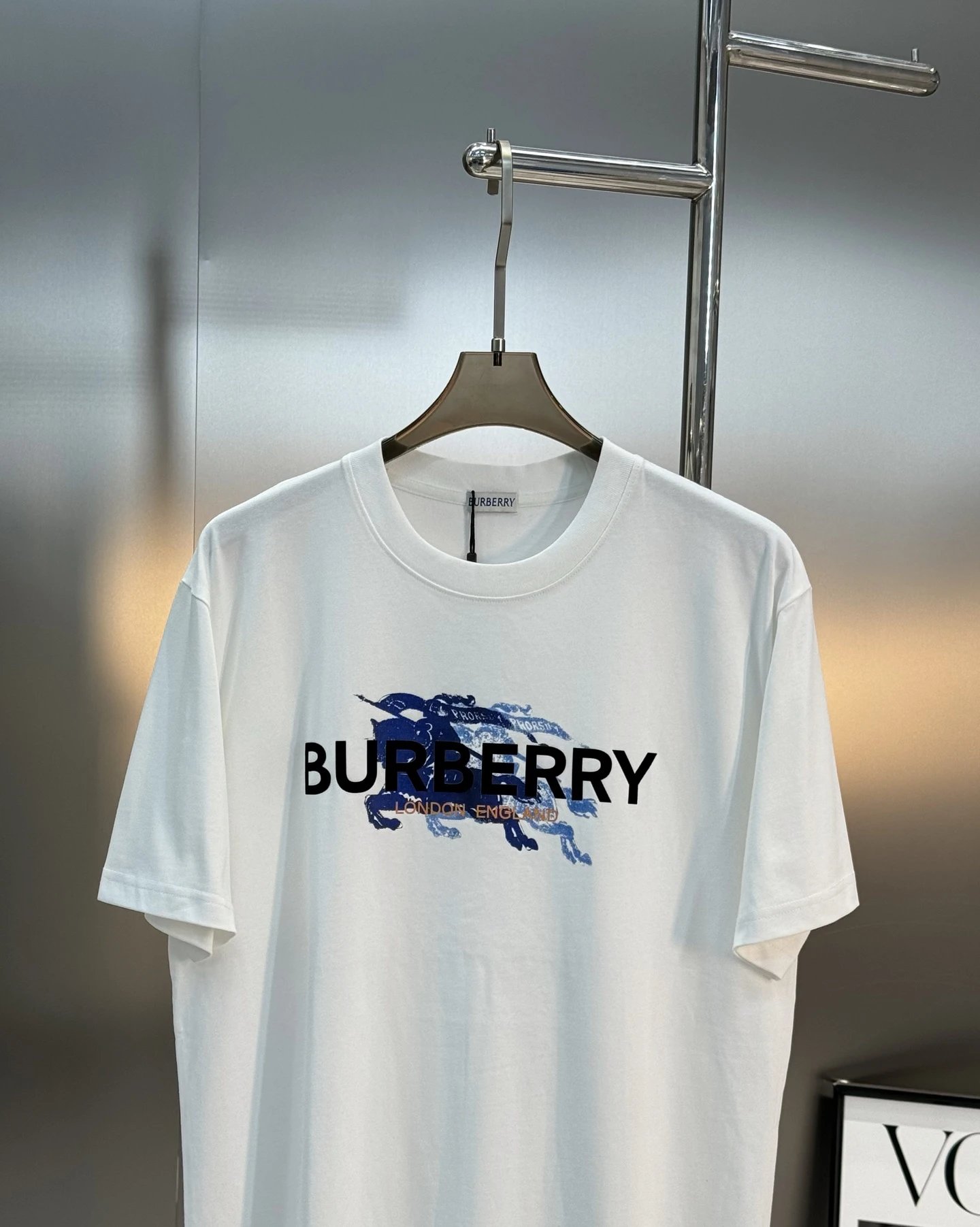 Burberry Men Blue Graphic Logo Cotton T-Shirt