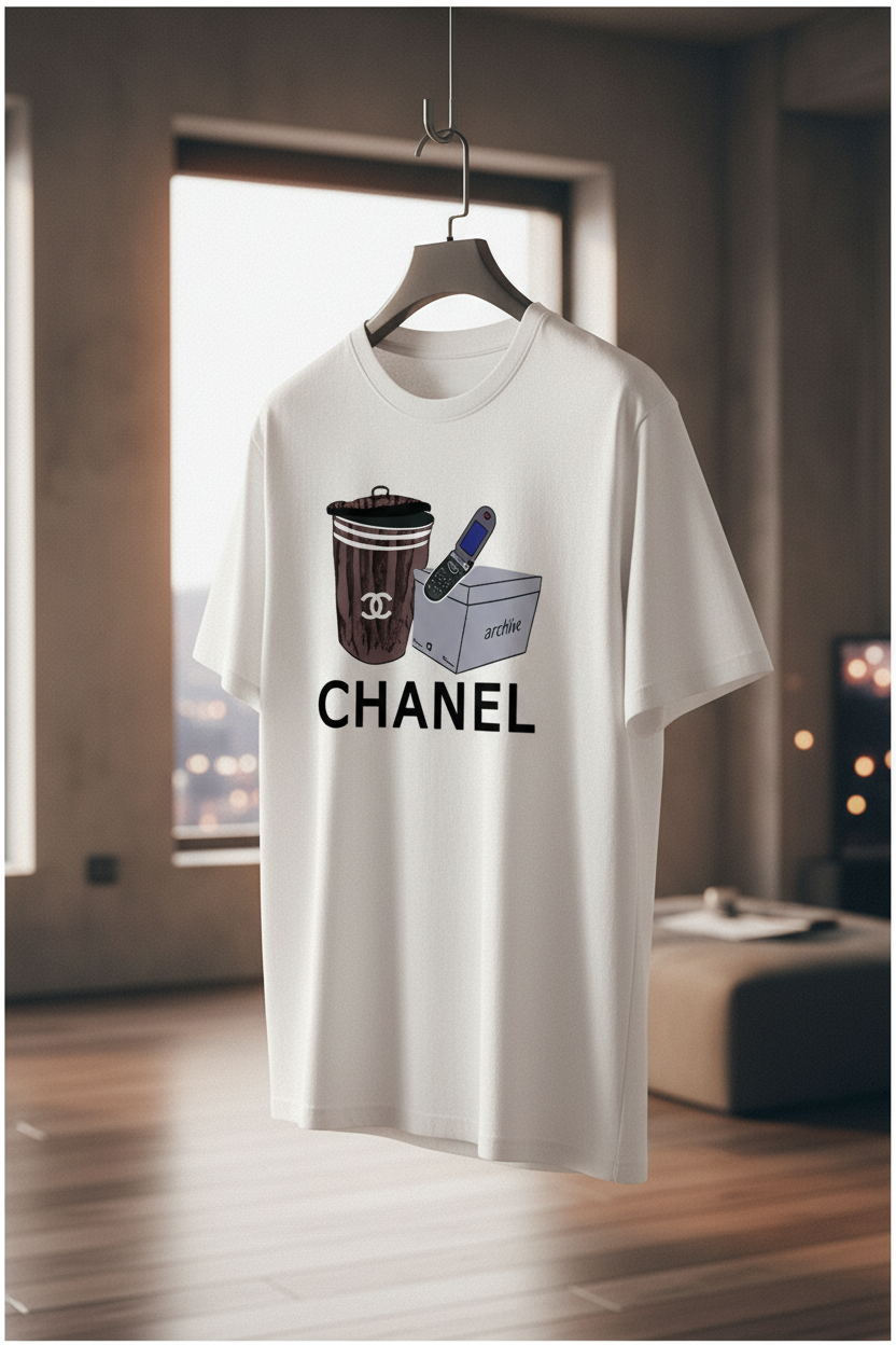 CHANEL Unisex Graphic Print Streetwear T-Shirt