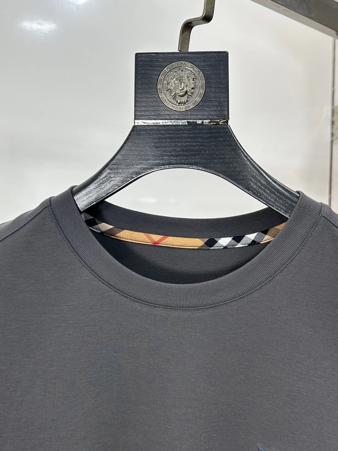 Burberry Men Black Cotton Logo Embroidered T-Shirt