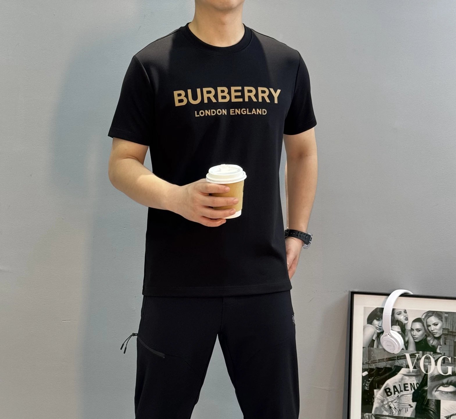 Burberry Men Black Cotton Logo T-Shirt Casual Wear