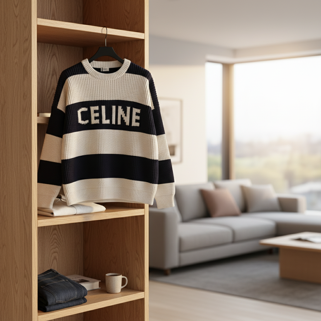 CELINE Striped Knit Hoodie Oversized Streetwear Sweater