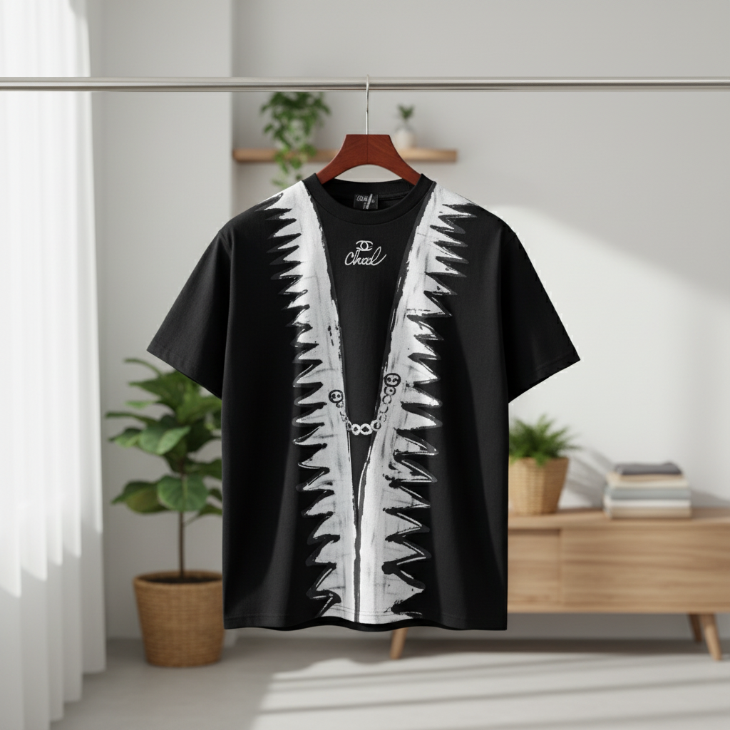 CHANEL Black Unisex Graphic T-Shirt Streetwear Style
