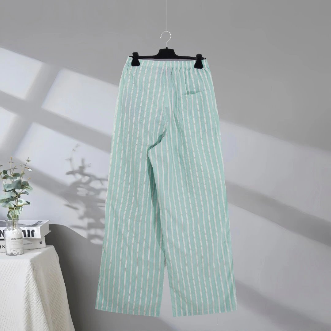 Balenciaga Mint Green Striped Wide Leg Women Pants