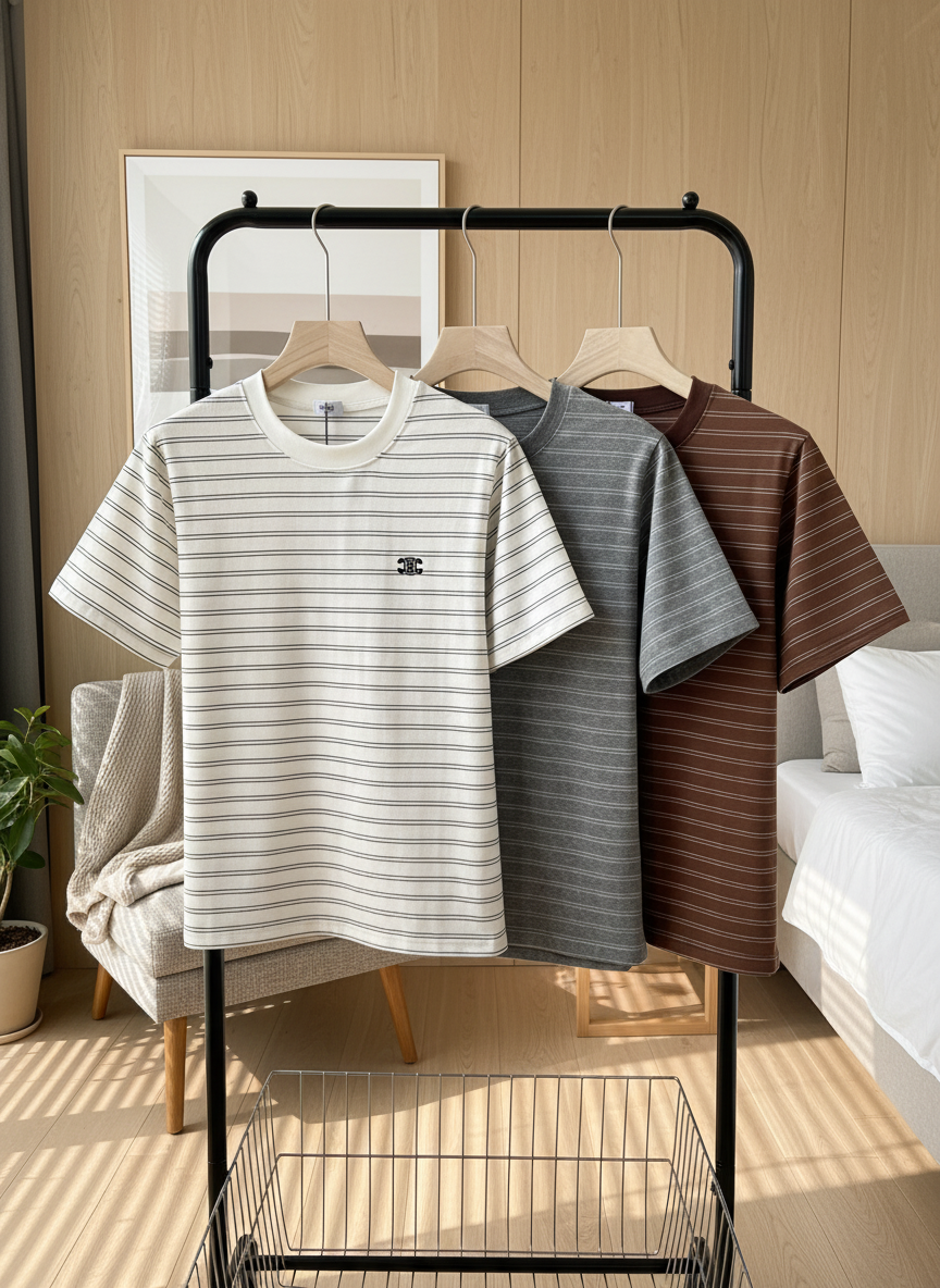 CELINE Striped Cotton T-Shirts Men Casual Fashion Tees