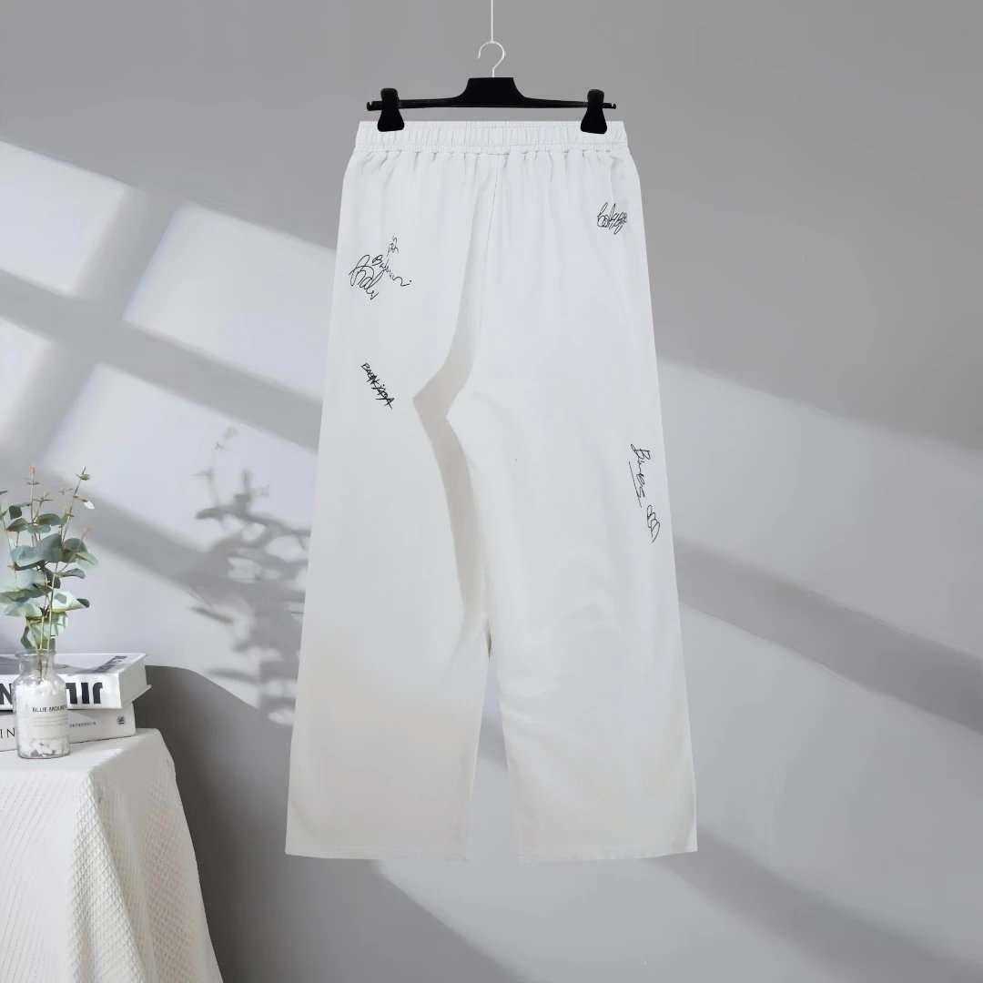 Balenciaga White Wide Leg Graphic Casual Pants
