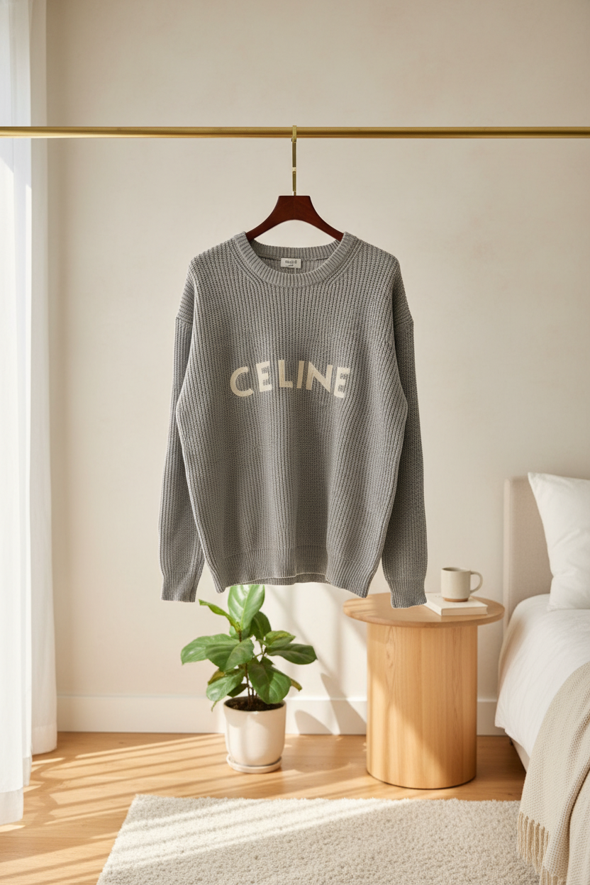 CELINE Gray Knit Hoodie Unisex Sweater