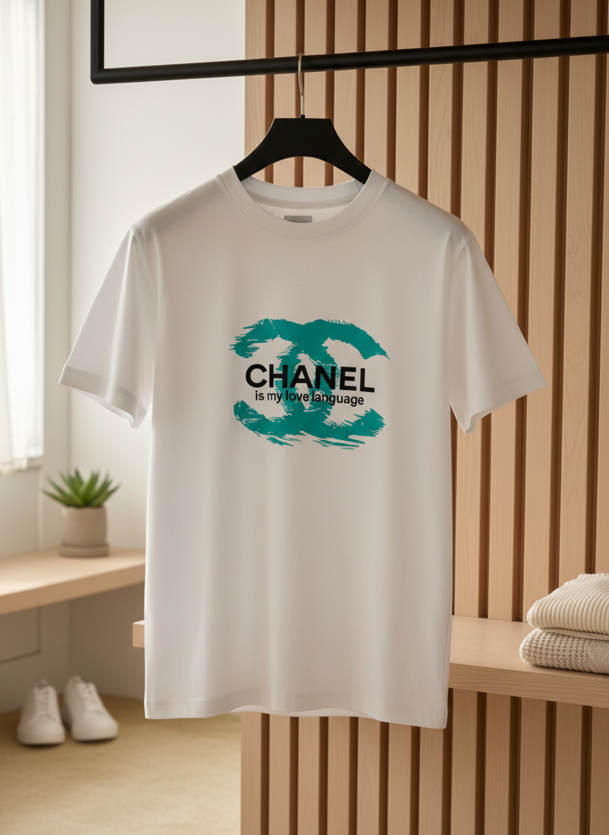 CHANEL Graphic Logo Cotton T-Shirt Men Casual Fashion