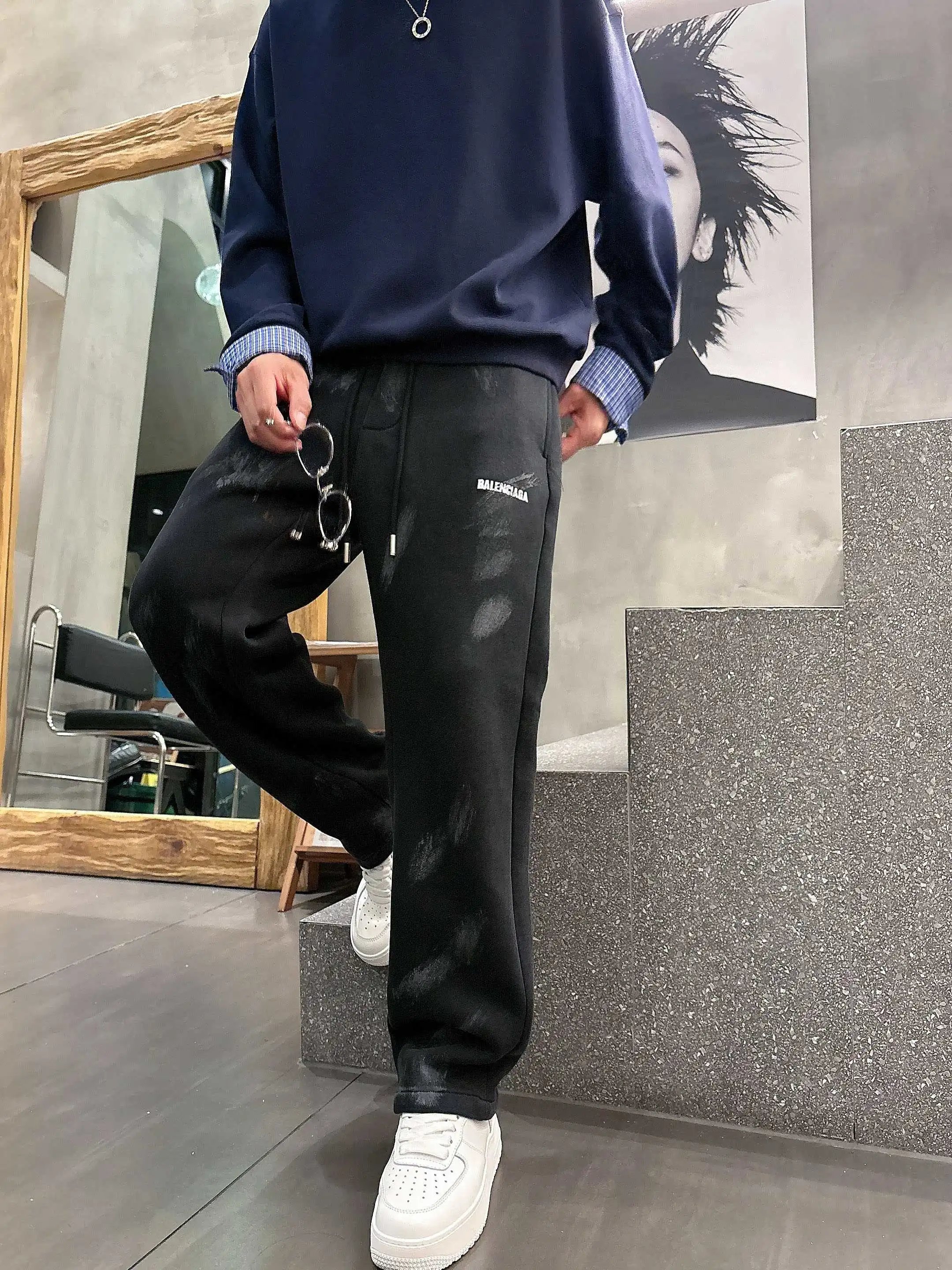 Balenciaga Black Logo Men Sweatpants Casual Streetwear