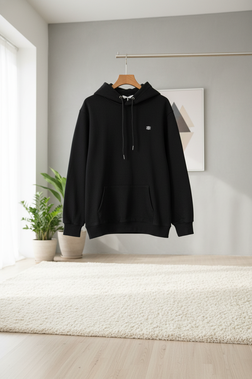 CELINE Classic Black Cotton Logo Hoodie
