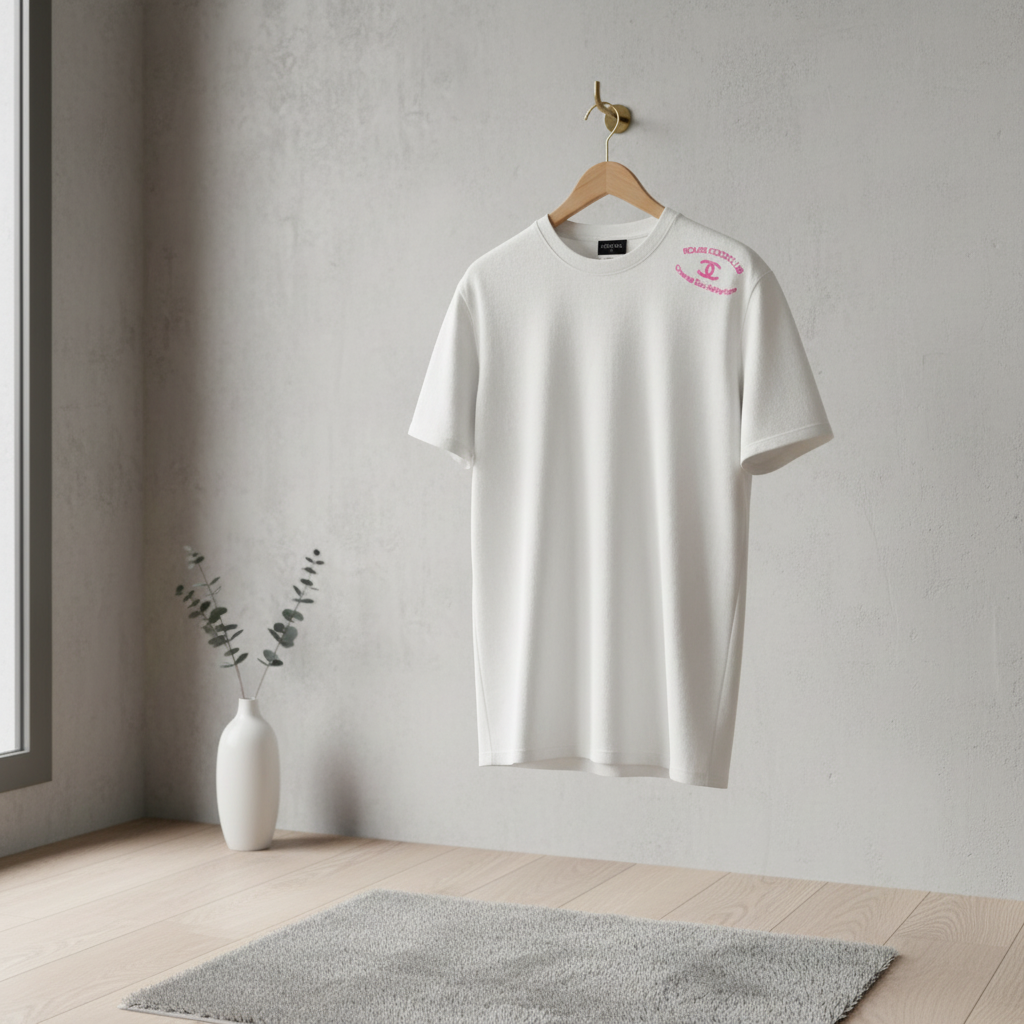 CHANEL White Cotton T-Shirt Pink Logo Summer Style