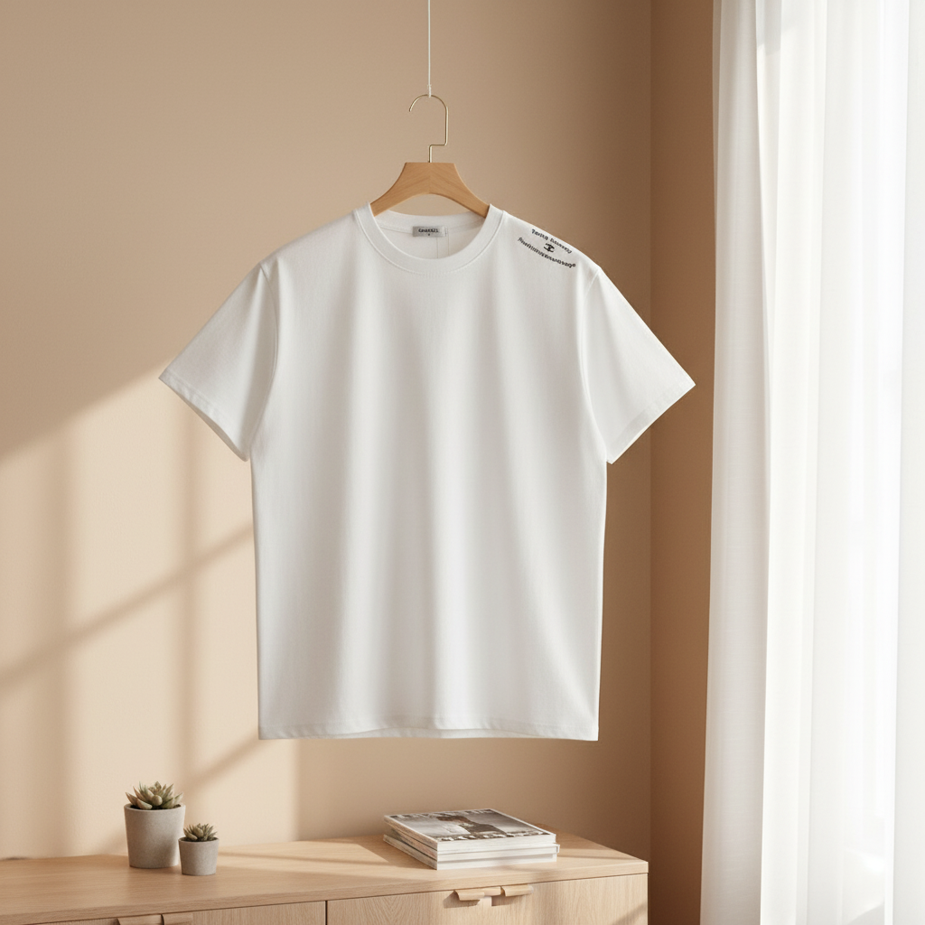 CHANEL White Cotton Crew Neck Casual T-Shirt