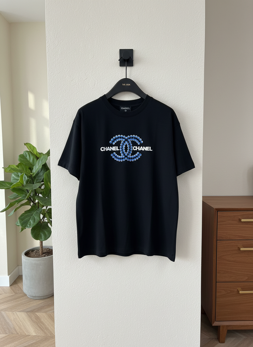 CHANEL Black Logo Cotton T-Shirt Casual Luxury Top