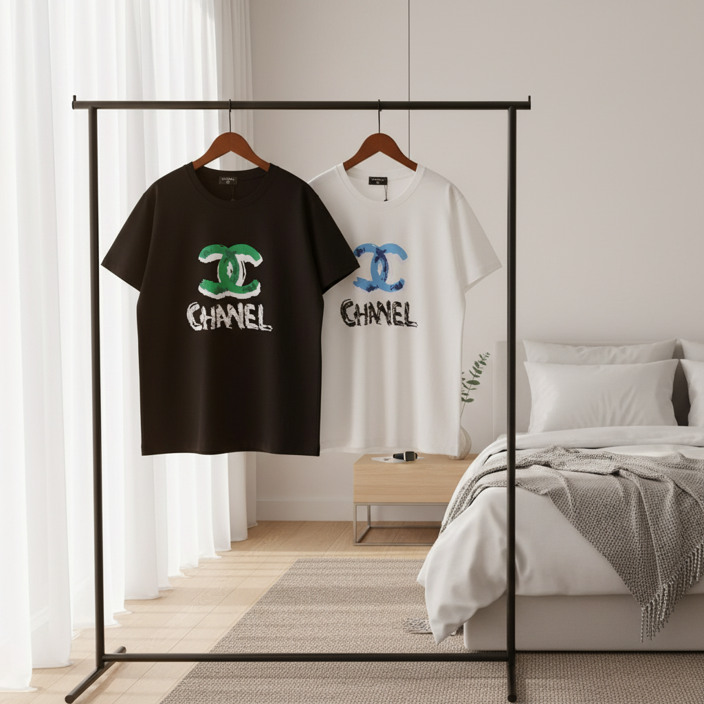 Chanel Logo Cotton T-Shirt Black White