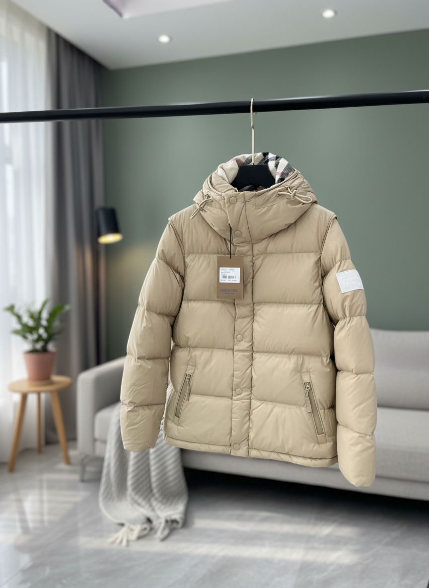 Burberry Beige Hooded Down Jacket Winter Coat