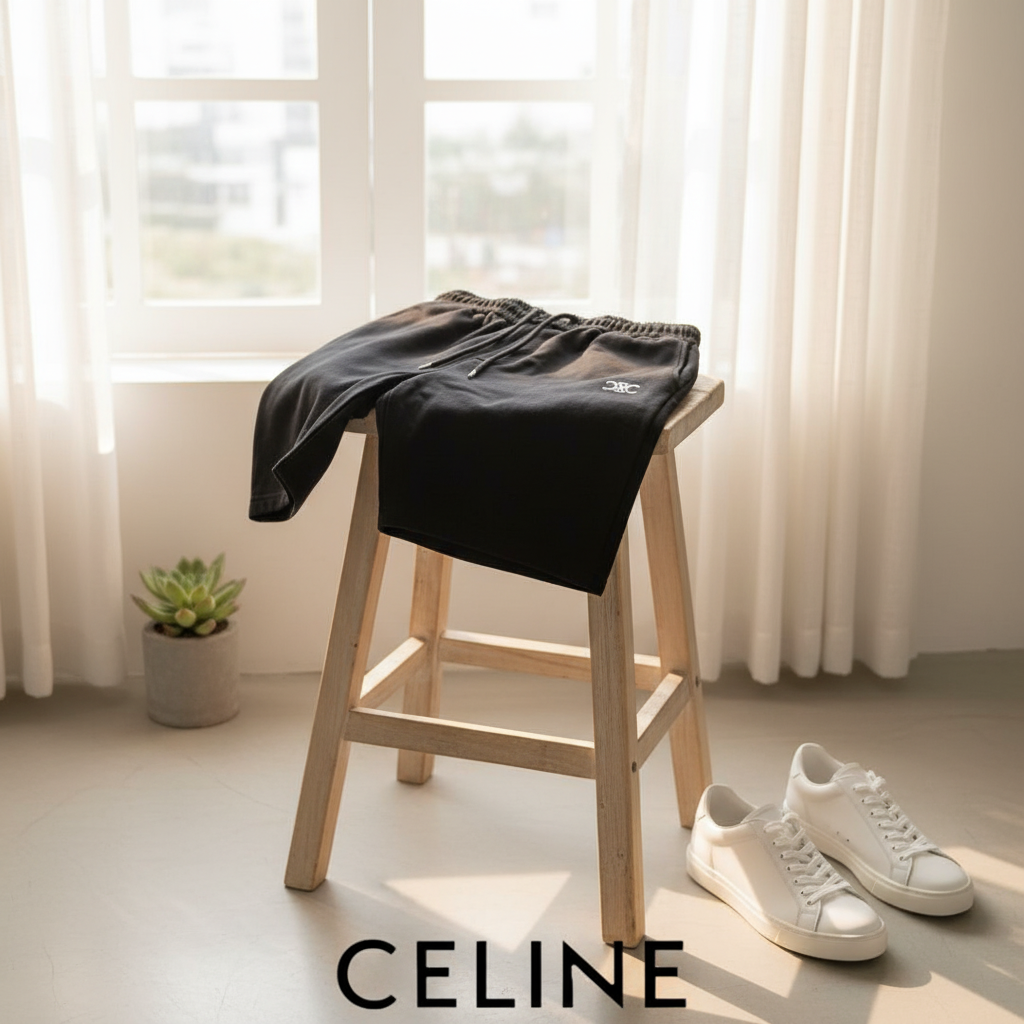 CELINE Men Black Cotton Casual Shorts