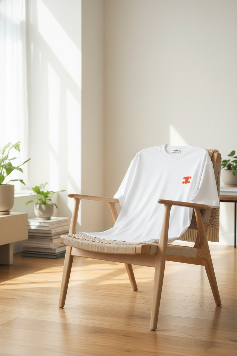 CELINE White Triomphe Logo Cotton T-Shirt