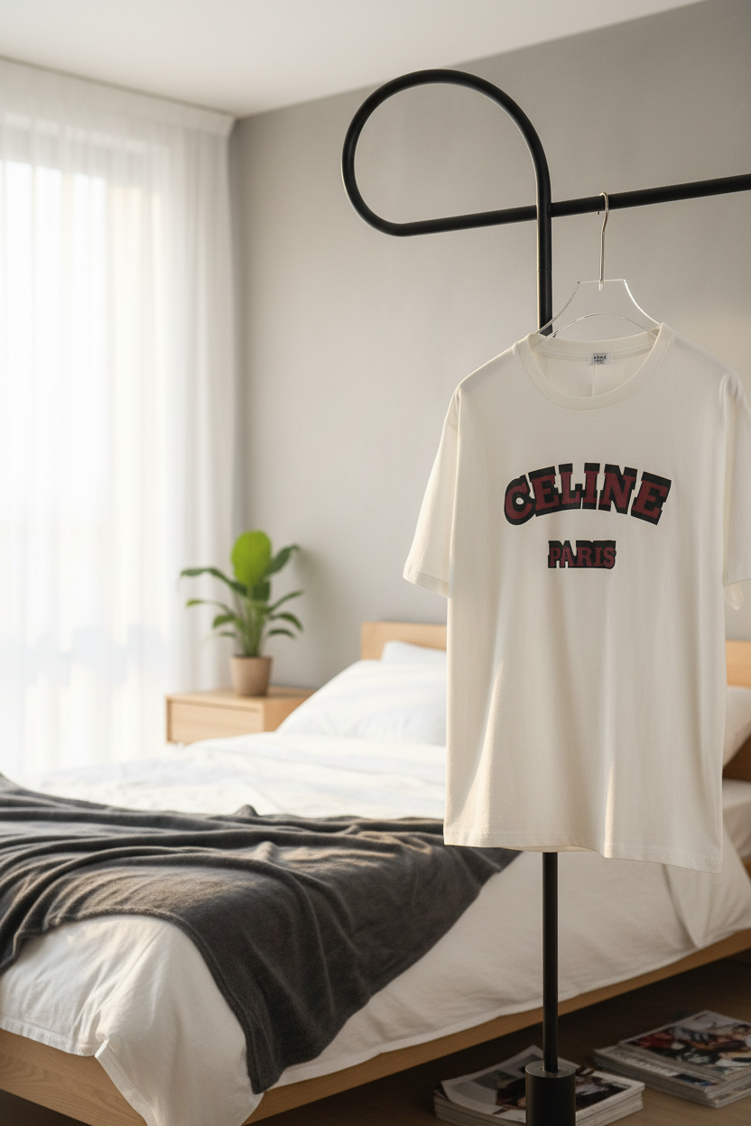 CELINE Paris Logo White Cotton T-Shirt