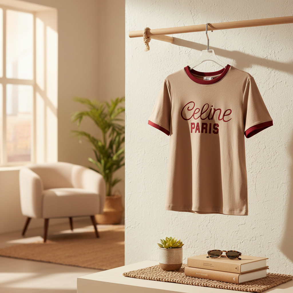 Celine Paris Women’s Cotton Logo Contrast Collar T-Shirt