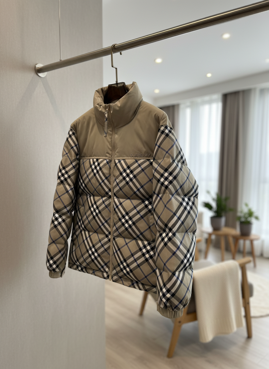 Burberry Men’s Check Puffer Jacket Beige Winter Coat