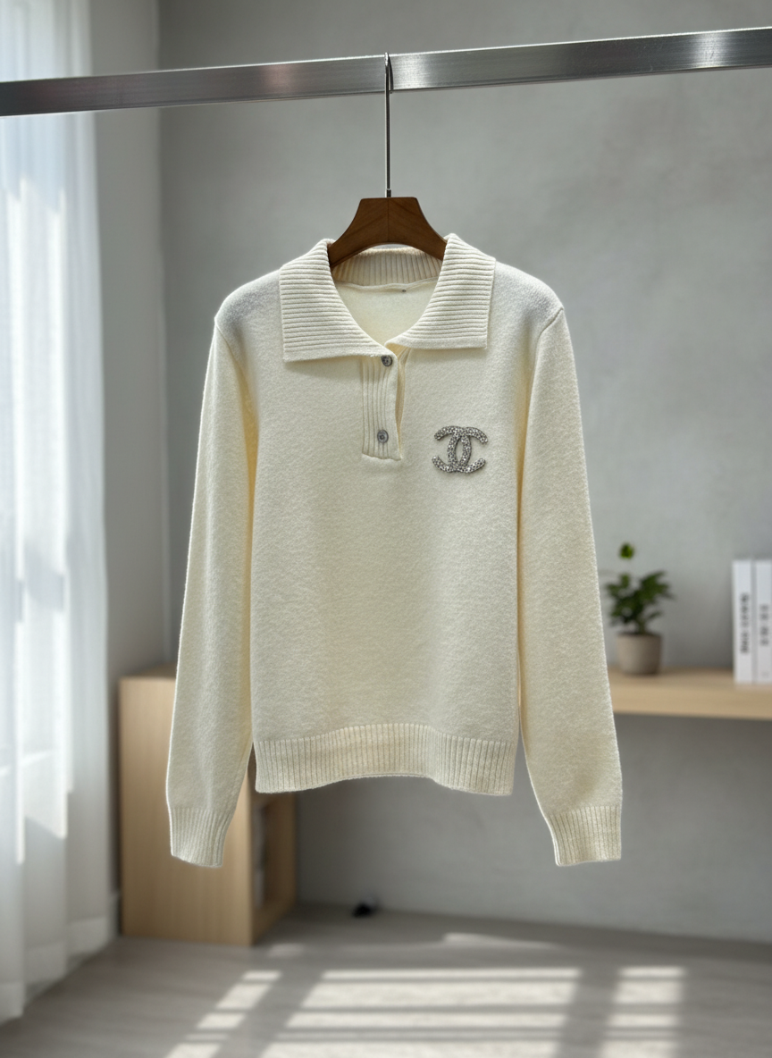 CHANEL Women Wool Knit Hoodie Pullover Winter Top
