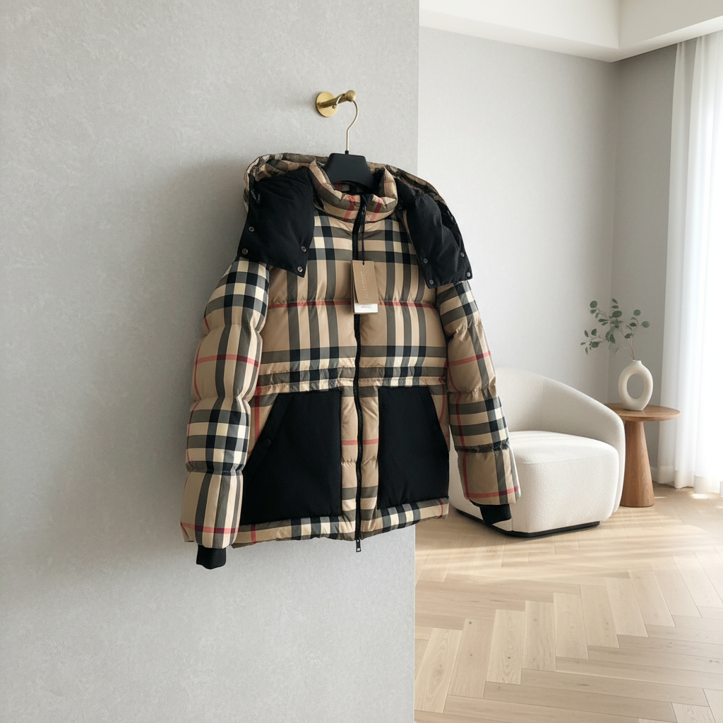 Burberry Check Puffer Jacket Hooded Winter Coat