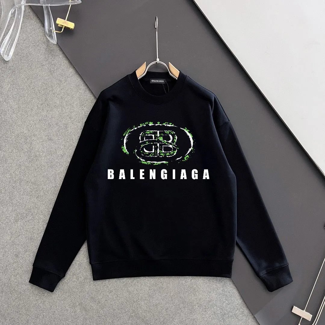 Balenciaga Black Hoodie Green Logo Oversized Pullover