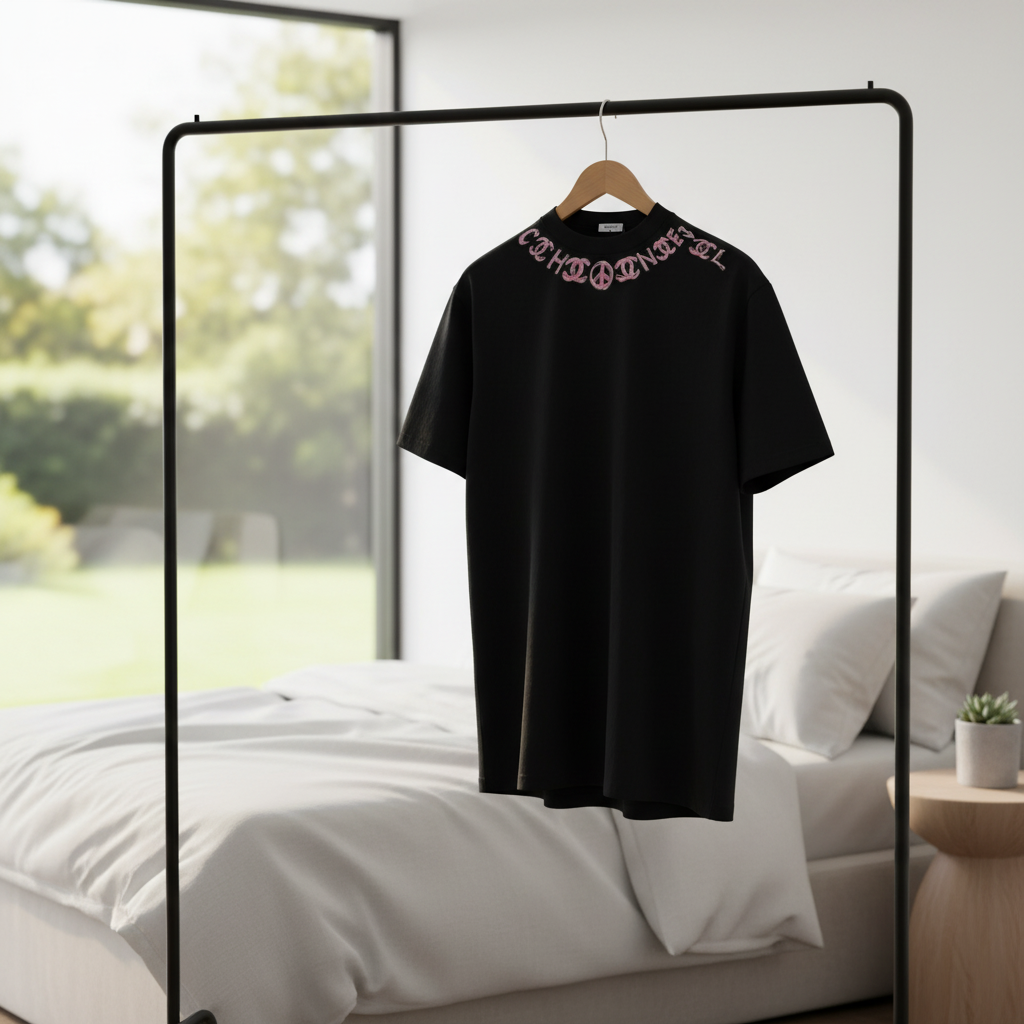 CHANEL Black Pink Logo Embroidered Womens T-Shirt