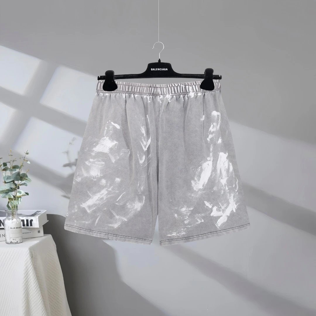 Balenciaga Gray Paint Splash Men’s Cotton Shorts