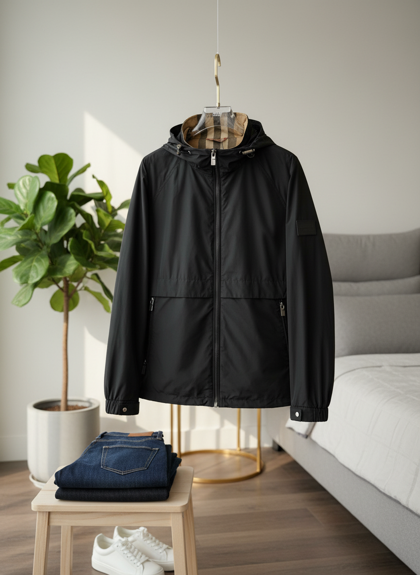Burberry Black Hooded Windbreaker Jacket Men