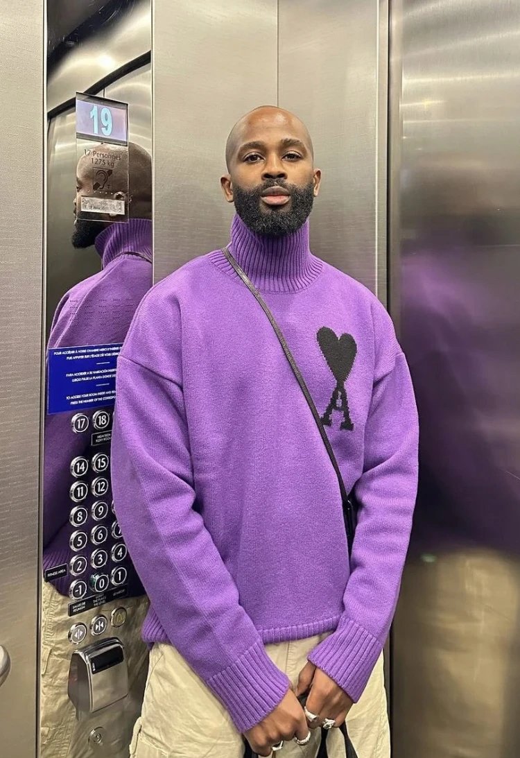 HoodiesAMI Purple Knit Turtleneck Sweater Black Heart A