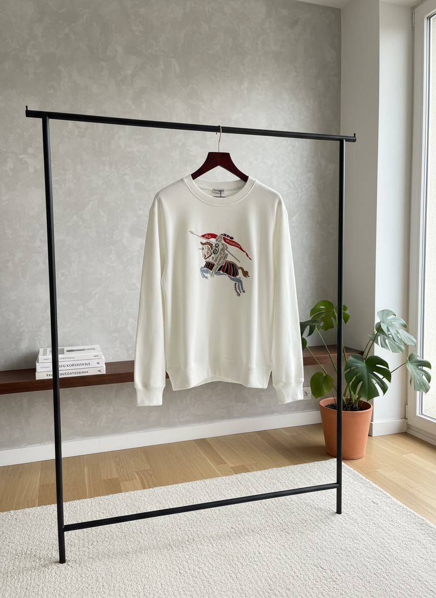 Burberry White Cotton Knight Embroidery Hoodie